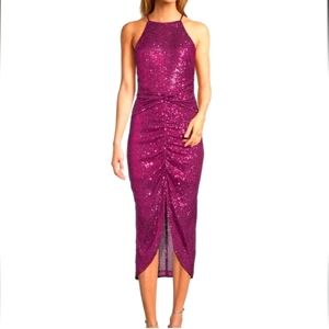 Nwt!Belle by Badgley Mischka Isabella Sequin Mock Neck Sleeveless Dress